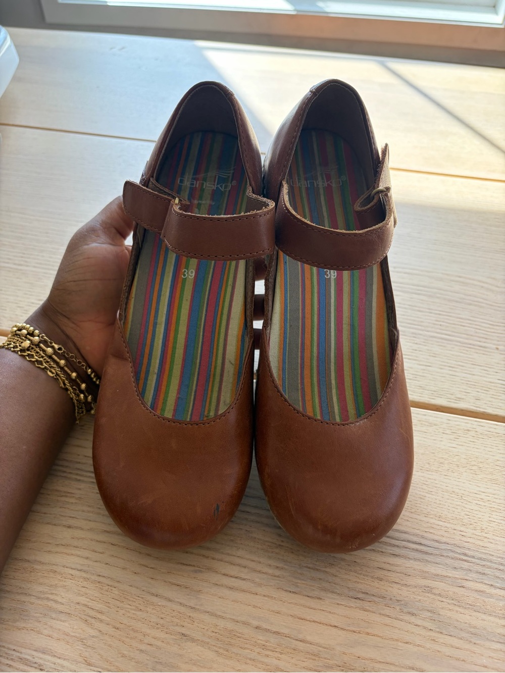 Dansko Brown Mary Jane Flats with Striped Insole